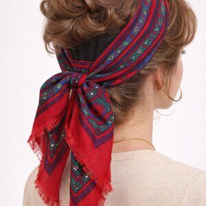 Vintage Glentex Red and BLue Scarf Classic Retro Acrylic Made in Japan 30x30